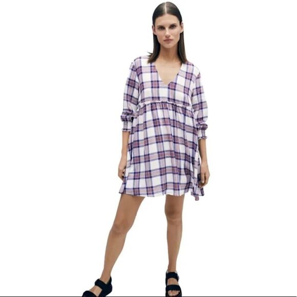 ZARA PLAID MINI DRESS - Picture 1 of 6